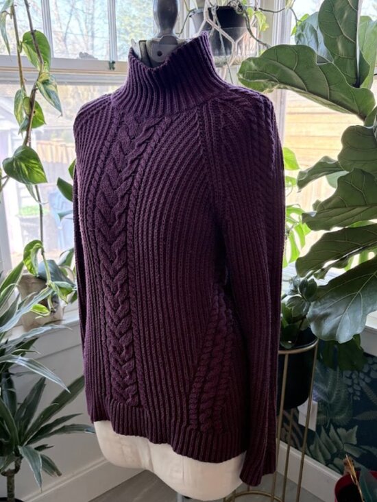 lululemon athletica Sweaters - Lululemon Deep Plum Cable Knit Turtleneck Sweater Size 4